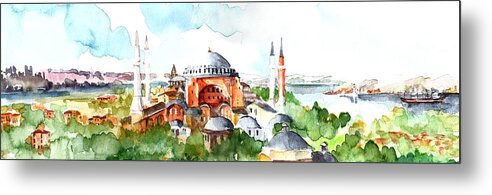 Hagia Sophia Metal Print featuring the painting Panoramic Hagia Sophia in Istanbul by Faruk Koksal