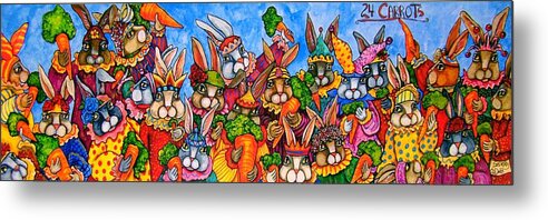 Rabbits Metal Print featuring the painting 24 Carrots by Sherry Dole