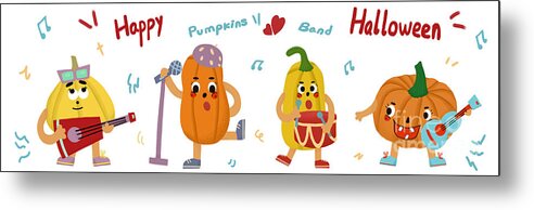 Music Metal Print featuring the drawing Pumpkins Band by Min Fen Zhu