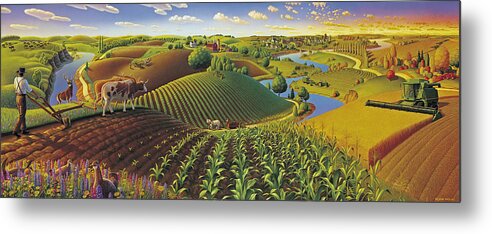 Farming Panorama Metal Print featuring the painting Harvest Panorama by Robin Moline