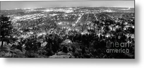 Cityscape Metal Print featuring the photograph Boulder Colorado City Lights Panorama Black and White by James BO Insogna