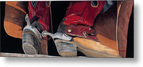 Red Boots Metal Print featuring the painting Red Boots by JK Dooley