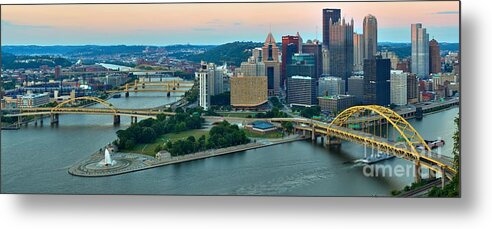 Pittsburgh Skyline Metal Print featuring the photograph Pink Over The Pittsburgh Skyline by Adam Jewell