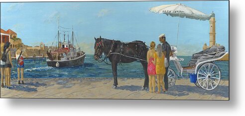 Chania Metal Print featuring the painting Life at Chania Harbour by David Capon