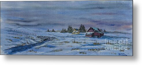 Winter Scene Paintings Metal Print featuring the painting Over The Bridge And Through The Snow by Charlotte Blanchard