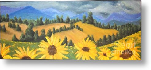 Landscape Metal Print featuring the painting Sunflower Field by Deborah Lewitt