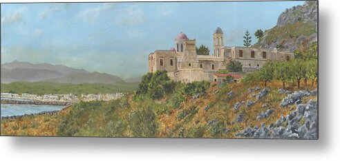 Crete Metal Print featuring the painting The Monastery of Gonia Kolymbari Crete by David Capon