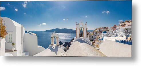 Landscape Metal Print featuring the photograph Beautiful Oia Town On Santorini Island #3 by Levente Bodo