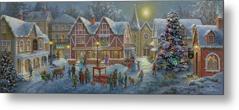 Christmas Village Panoramic Metal Print featuring the painting Christmas Village Panoramic by Nicky Boehme