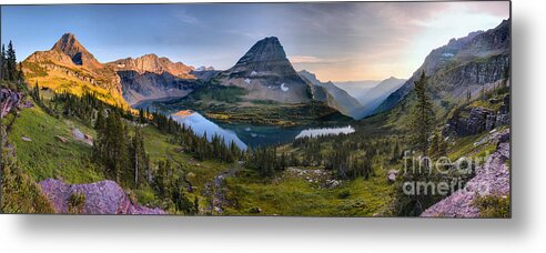Hidden Lake Metal Print featuring the photograph Glacier Hidden Lake Sunset Panorama by Adam Jewell