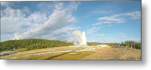 Park Metal Print featuring the photograph Old Faithful geysersac at Yellowstone National Park by Alex Grichenko