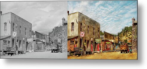 Mogollon Metal Print featuring the photograph City - Mogollon, NM - JP Holland general store 1940 - Side by Side by Mike Savad