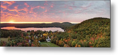 #autumn#fall#waterford#maine#keokalake#foliage#drone#mavicpro#su Metal Print featuring the photograph Fall Morning Over Waterford Village by Darylann Leonard Photography