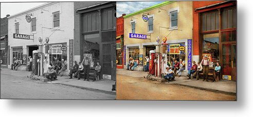 Idaho Metal Print featuring the photograph Gas Station - Chatting in a small town 1941 - Side by Side by Mike Savad