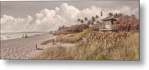 Clouds Metal Print featuring the photograph Lifeguard Stand in the Beachhouse Dunes Panorama by Debra and Dave Vanderlaan