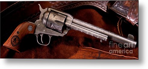 Single Metal Print featuring the photograph Single Action Revolver by Action
