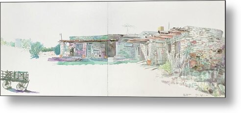 Watercolor Metal Print featuring the painting Stone House Rogersville New Mexico by Glen Neff
