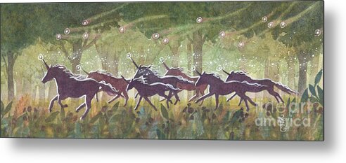 Unicorns Metal Print featuring the painting The Gallop by Sara Burrier