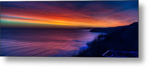 Europe Metal Print featuring the photograph A Bright Colored Sunrise Panoramic at Scarborough UK by Dennis Dame