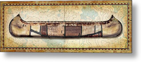 Birch Bark Canoe Metal Print featuring the painting Birch Bark Canoe and Map by JQ Licensing