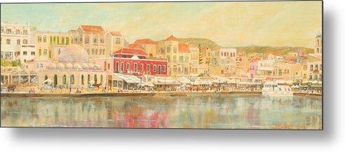 Chania Metal Print featuring the painting Chania harbour with the Mosque by David Capon