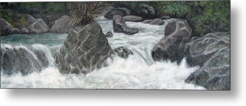 Lanscape Of The Rio Gallinero In Spain Metal Print featuring the painting In full flow by Graham Flowerdew