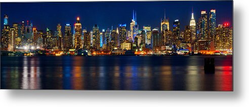 Best New York Skyline Metal Print featuring the photograph New York City Skyline Panorama in Blue by Mitchell R Grosky