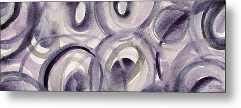 Purple Metal Print featuring the painting Purple and Green Circles Abstract Panoramic Painting by Beverly Brown Prints