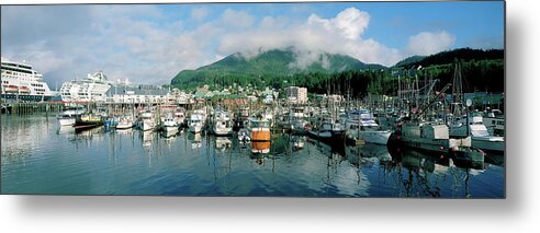 Photography Metal Print featuring the photograph Ships And Boats Moored At A Harbor by Panoramic Images