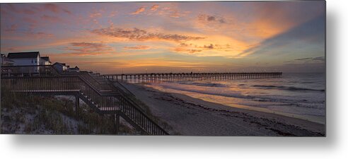 Fishing Pier Metal Print featuring the photograph Sunrise on Topsail Island Panoramic by Mike McGlothlen