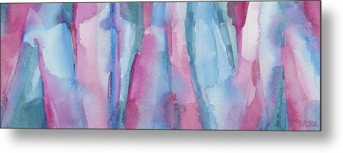 Abstract Metal Print featuring the painting Teal Magenta and Turquoise Abstract Panoramic Painting by Beverly Brown Prints