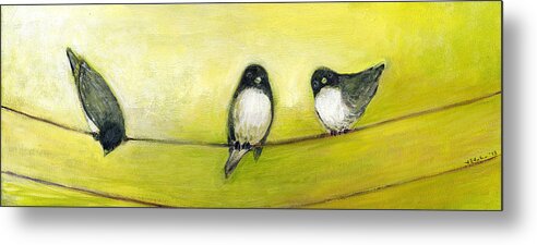 Bird Metal Print featuring the painting Three Birds on a Wire No 2 by Jennifer Lommers