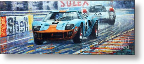 Paintings Metal Print featuring the painting 1969 Le Mans 24 Ford GT 40 Ickx Oliver Winner by Yuriy Shevchuk