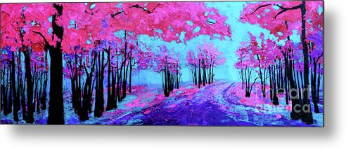Purple Magenta Metal Print featuring the painting Purple Magenta, Forest, Modern Impressionist, Palette Knife painting by Patricia Awapara