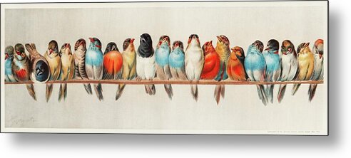 Wooden Metal Print featuring the painting A Perch of Birds, 1880 by Vincent Monozlay