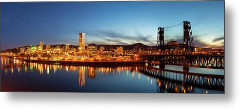 Portland Metal Print featuring the photograph City of Portland Skyline Blue Hour Panorama by David Gn