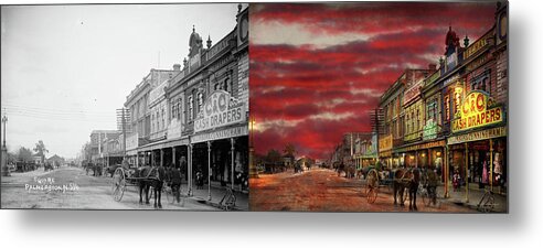 Cash Drapers Metal Print featuring the photograph City - Palmerston North NZ - The shopping district 1908 - Side by Side by Mike Savad