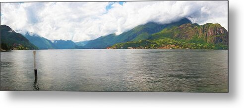 Joan Carroll Metal Print featuring the photograph Lake Como View at Bellagio Italy Painterly by Joan Carroll
