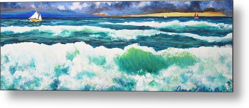 Ocean Metal Print featuring the painting Long Thin Wave by Anne Marie Brown