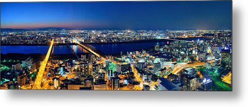 Osaka Metal Print featuring the photograph Osaka night rooftop view by Songquan Deng