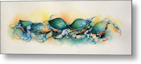 Crabs Metal Print featuring the painting Row of Crabs by Lael Rutherford
