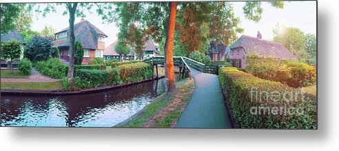 Sunset Metal Print featuring the photograph sunset in old dutch village, Giethoorn by Ariadna De Raadt