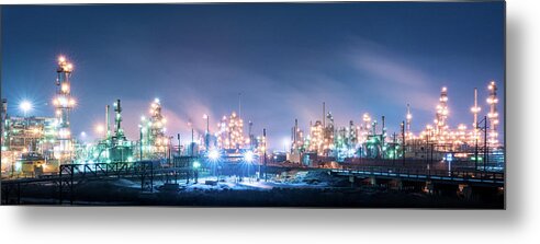 Refinery Metal Print featuring the photograph Refinery at blue hour 2 by Stephen Holst