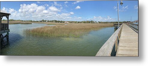 Scenic Metal Print featuring the photograph Shem Creek Panoramic by Kathy Baccari