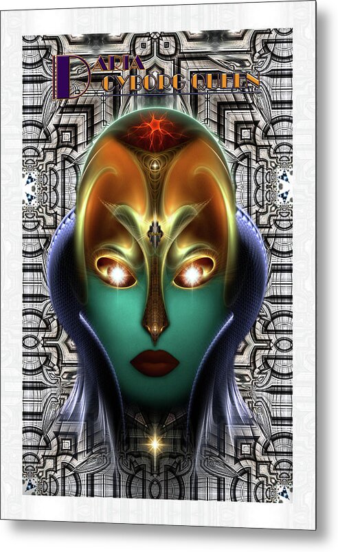 Daria Cyborg Queen Metal Print featuring the digital art Daria Cyborg Queen Tech Fractal Portrait by Rolando Burbon