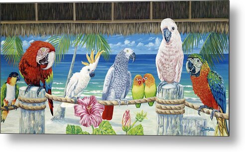 Art Metal Print featuring the painting Parrots in Paradise by Danielle Perry