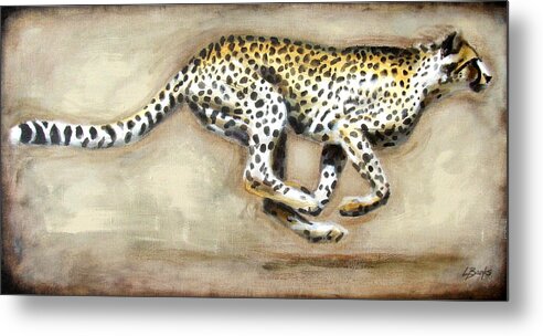 Running Cheetah Metal Print featuring the painting Chase by Leigh Banks