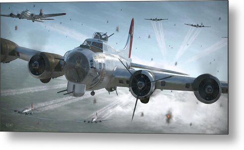 B-17 Metal Print featuring the digital art B-17G Hikin' For Home - Painterly by Robert Perry
