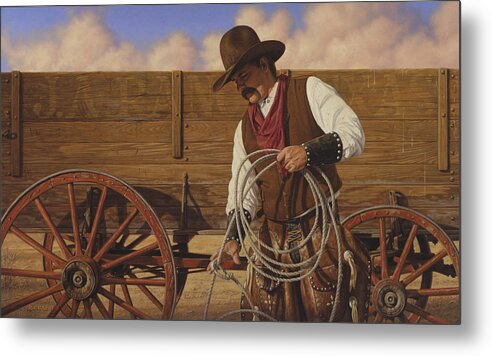 Cowboy Metal Print featuring the painting Ranch Wagon by Ron Crabb