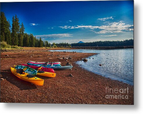 2013 Metal Print featuring the painting Kayaking on Howard Prairie Lake in Oregon by Omaste Witkowski